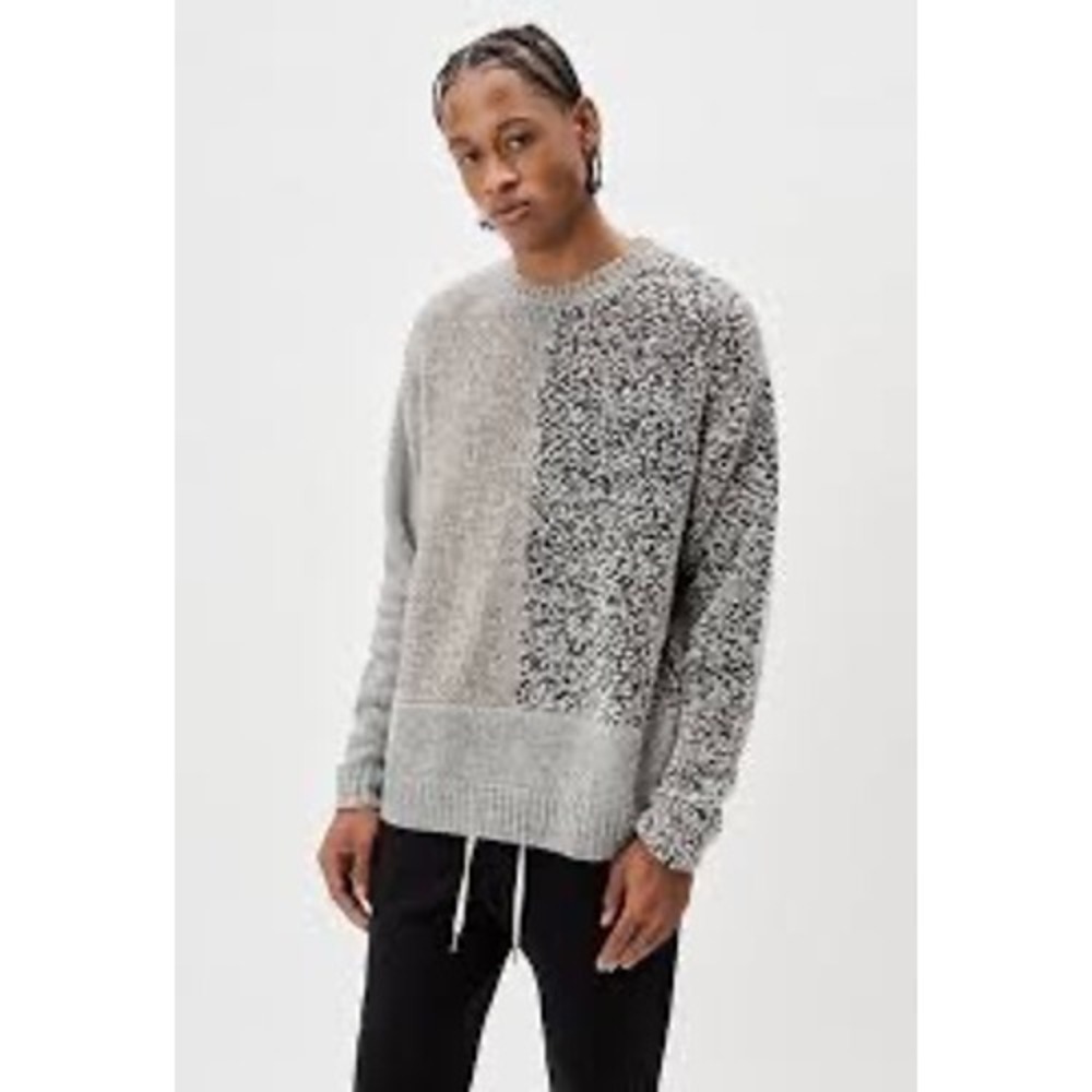 John Elliott Mens Panelled Cashmere‎ Wool Distressed Crewneck Sweater Grey XL
